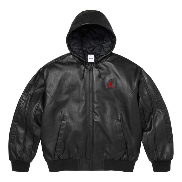 Air Jordan x Supreme Hooded Leather Jacket Black